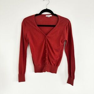 Rust Orange Women's V-Neck Cardigan Sweater Small